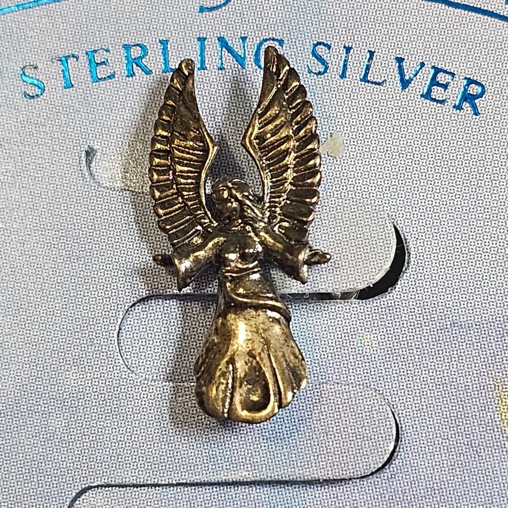 Jez Jezlaine Sterling Silver Guardian Angel Winged Lapel Scatter Pin NOS Vintage
